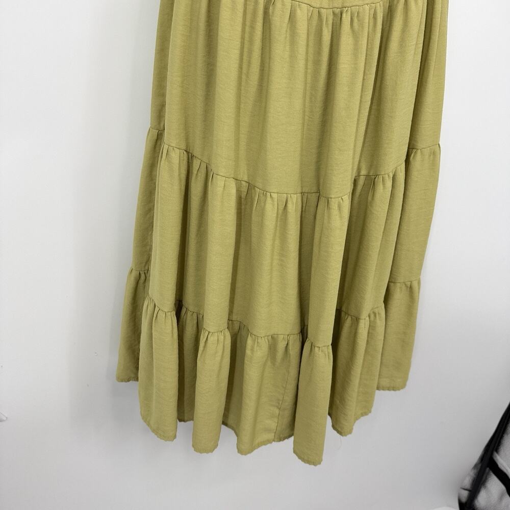 Le Lis Dress XS Green Tie Halter Neck Cutout Tiered Midi Boho Summer - Picture 5 of 8